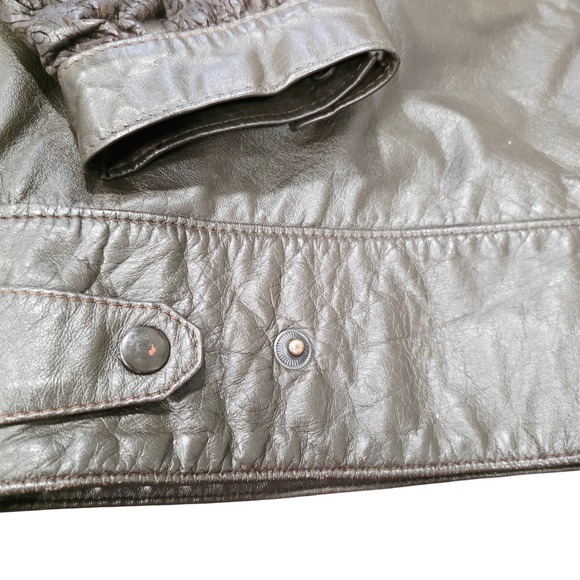 Vintage Comint Metallic Patterned Leather Bomber Jacket Brown Size M - Picture 15 of 15